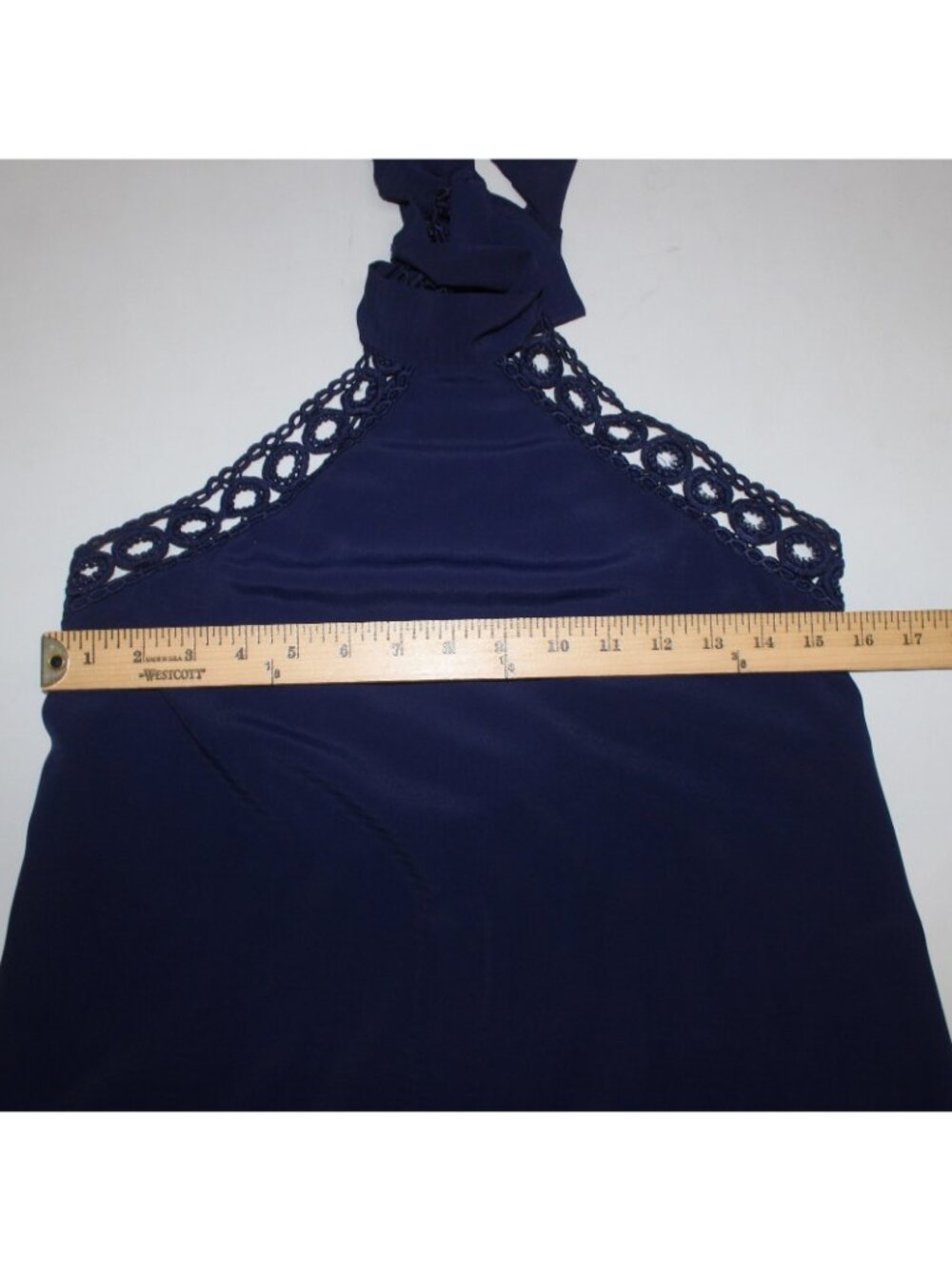 Lulus Dress Sz S Navy Blue Halter Lined Eyelets Embroidered 100% Polyester Dress - Picture 7 of 9